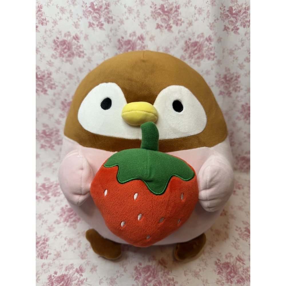 Takashoji Round Penguin Plush Holding Strawberry 16" Kawaii Stuffed Animal